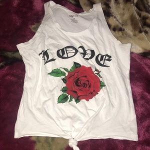 white tank top with red rose “Love”